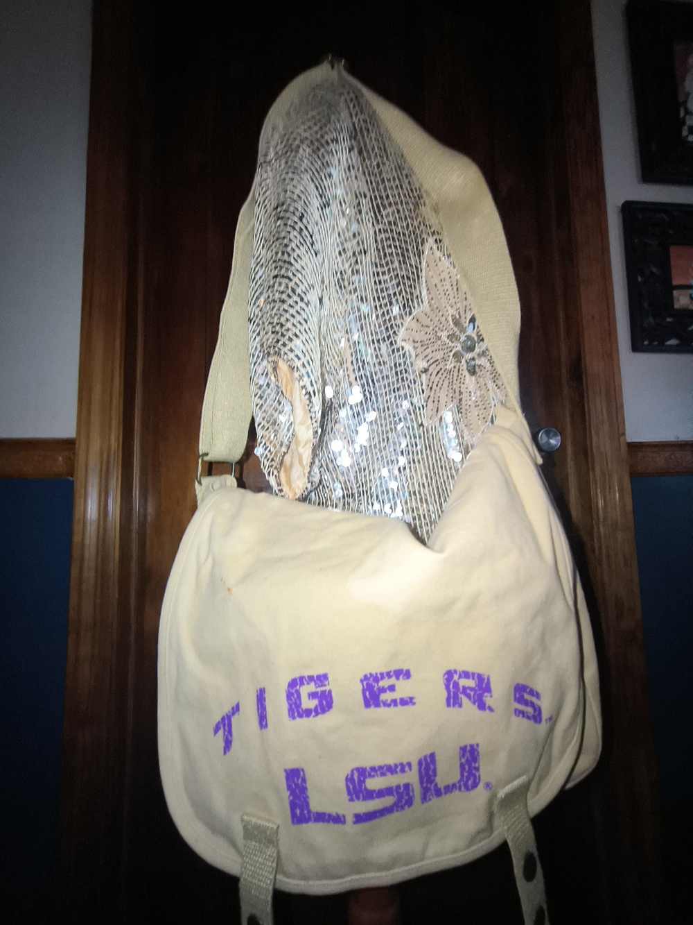 LSU Tigers Beige Canvas Shoulder Bag